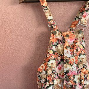 Floral Button Down Short Overalls